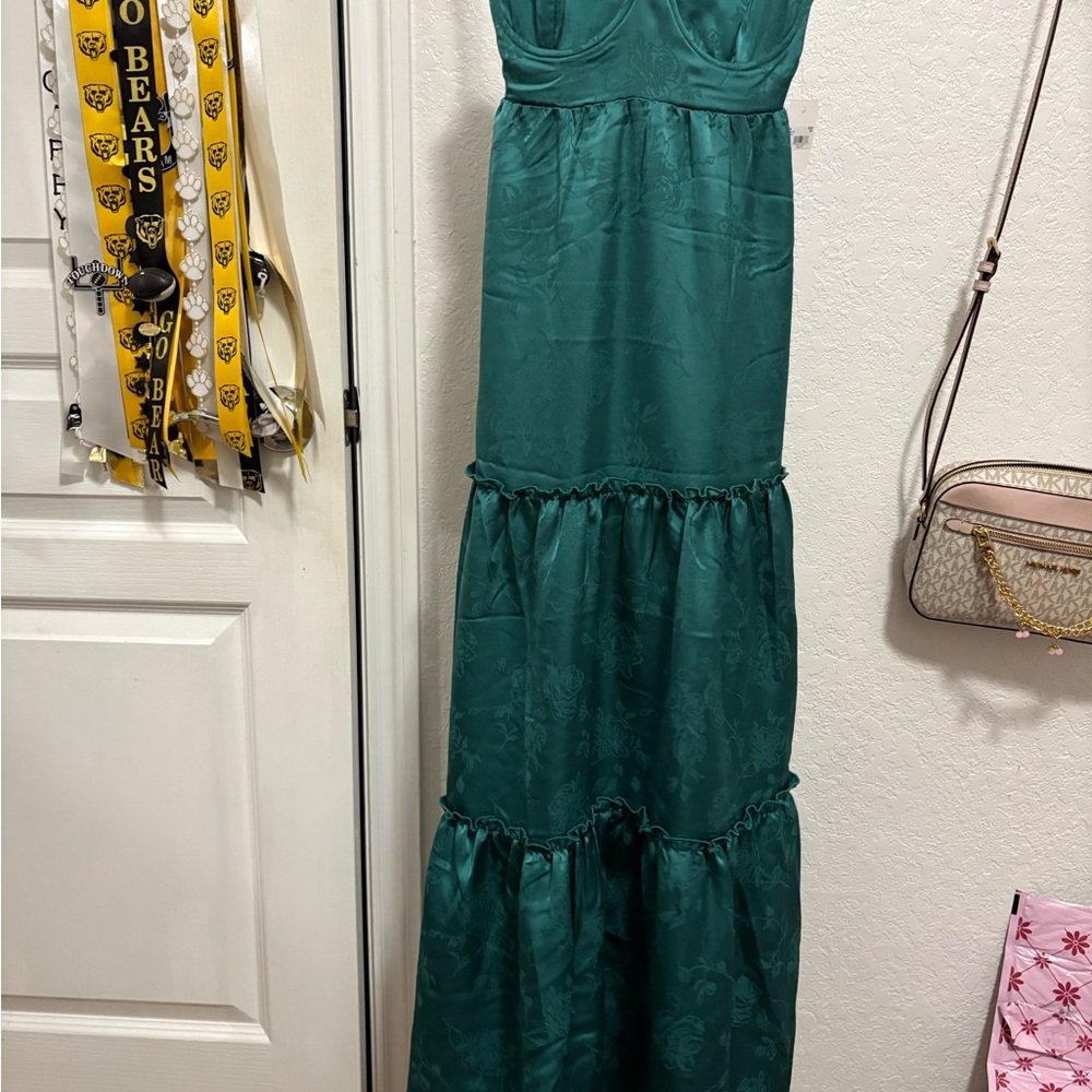 Altar'd State Green Tiered Maxi Dress Sweetheart Neckline